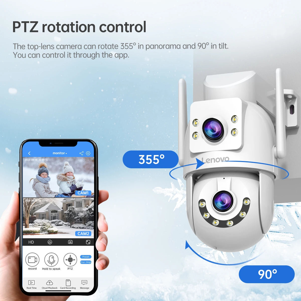 Lenovo HD PTZ Dış Mekan Kamerası – 6MP Çift Lensli, Çift Ekranlı, 5G Wi-Fi, Otomatik Takipli Güvenlik Kamerası