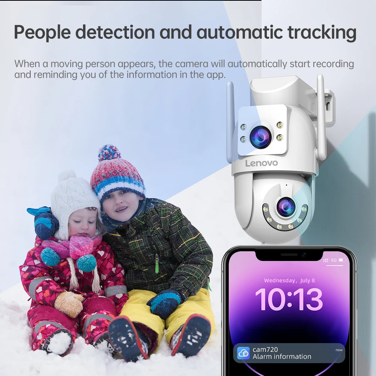 Lenovo HD PTZ Dış Mekan Kamerası – 6MP Çift Lensli, Çift Ekranlı, 5G Wi-Fi, Otomatik Takipli Güvenlik Kamerası