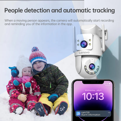 Lenovo HD PTZ Dış Mekan Kamerası – 6MP Çift Lensli, Çift Ekranlı, 5G Wi-Fi, Otomatik Takipli Güvenlik Kamerası